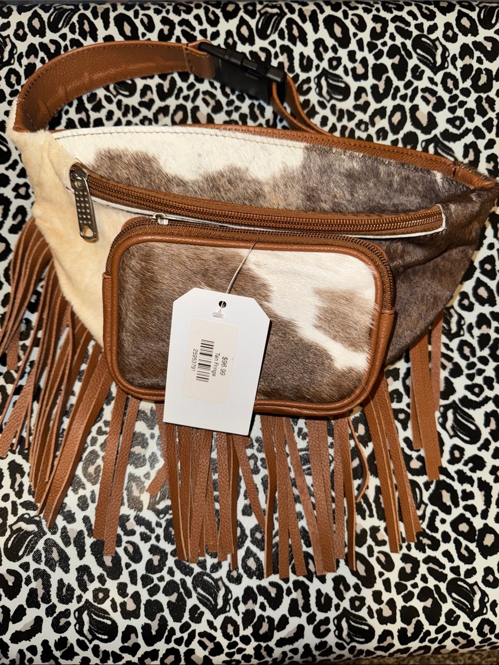 NWT Fringe Cowhide Bag - Brown & White